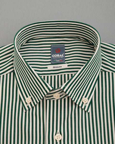 Popeline Rigato Verde/Bianco 100% Cotone