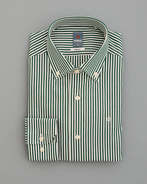 Popeline Rigato Verde/Bianco 100% Cotone