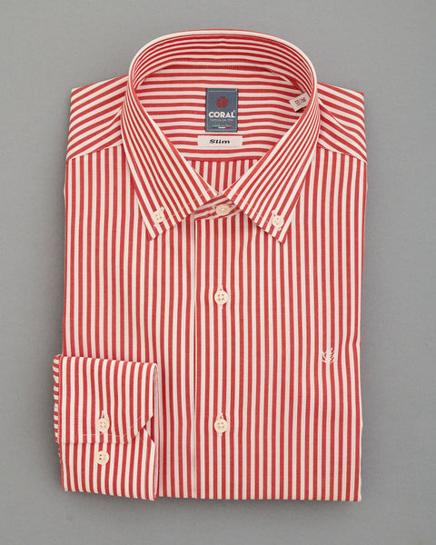 Popeline Rigato Rosso/Bianco 100% Cotone