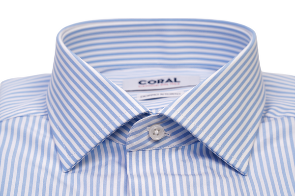 Camicia Popeline Bianco Rigato celeste 100% Cotone Doppio Ritorto