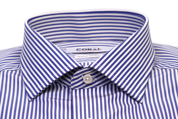 Camicia Popeline Bianco Rigato azzurro 100% Cotone Doppio Ritorto