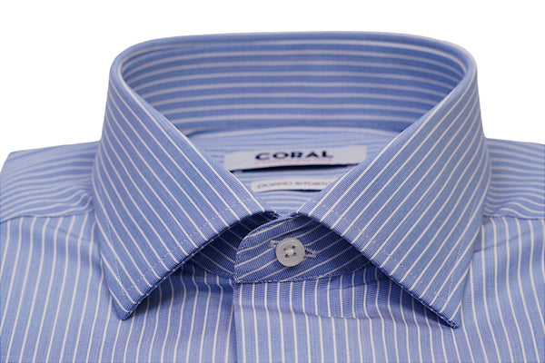Camicia Popeline azzurro gessato bianco 100% Cotone Doppio Ritorto