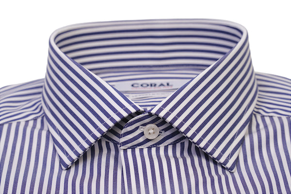 Camicia Popeline Bianco Rigato blu 100% Cotone Doppio Ritorto