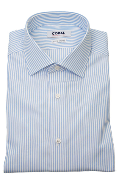 Camicia Popeline Bianco Rigato celeste 100% Cotone Doppio Ritorto