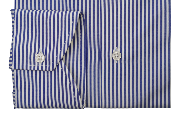 Camicia Popeline Bianco Rigato azzurro 100% Cotone Doppio Ritorto