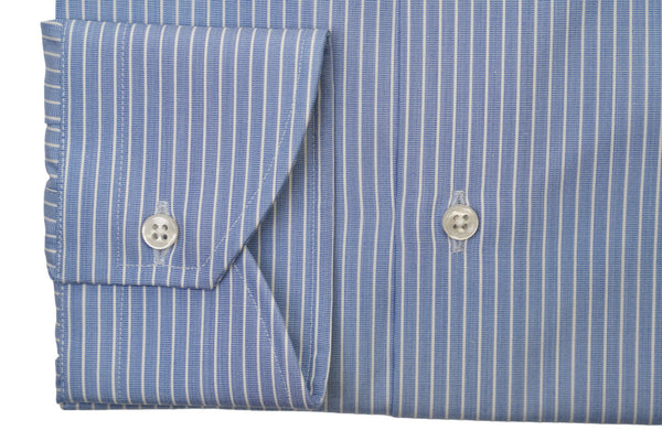 Camicia Popeline azzurro gessato bianco 100% Cotone Doppio Ritorto
