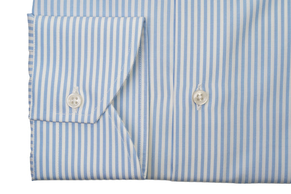 Camicia Popeline Bianco Rigato celeste 100% Cotone Doppio Ritorto