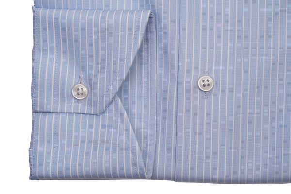 Camicia Popeline celeste gessato bianco 100% Cotone Doppio Ritorto