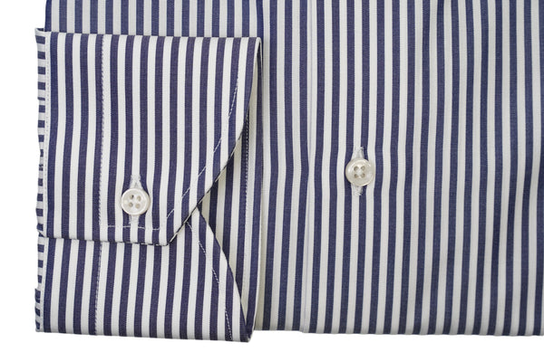 Camicia Popeline Bianco Rigato blu 100% Cotone Doppio Ritorto