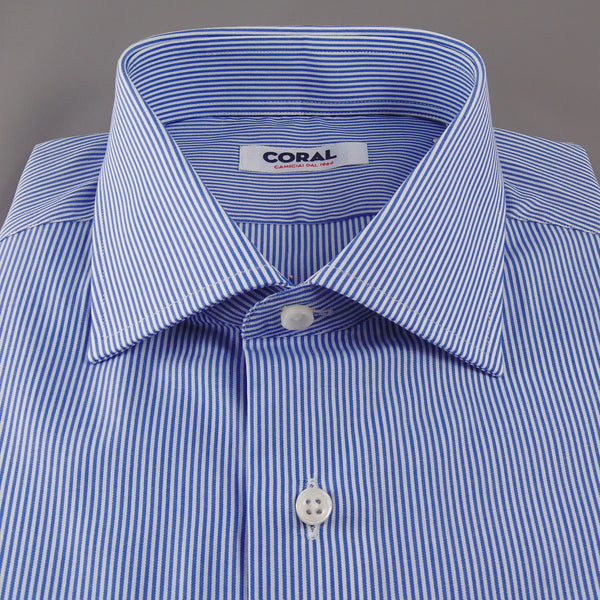 Popeline Rigato medio Azzurro/Bianco 100% Cotone