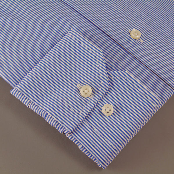 Popeline Rigato medio Azzurro/Bianco 100% Cotone