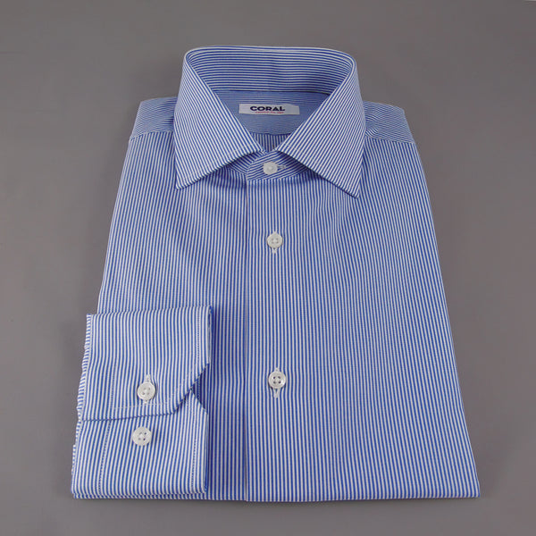 Popeline Rigato medio Azzurro/Bianco 100% Cotone