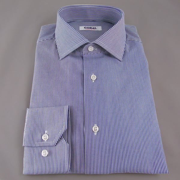 Popeline Rigato medio Blu/Bianco 100% Cotone