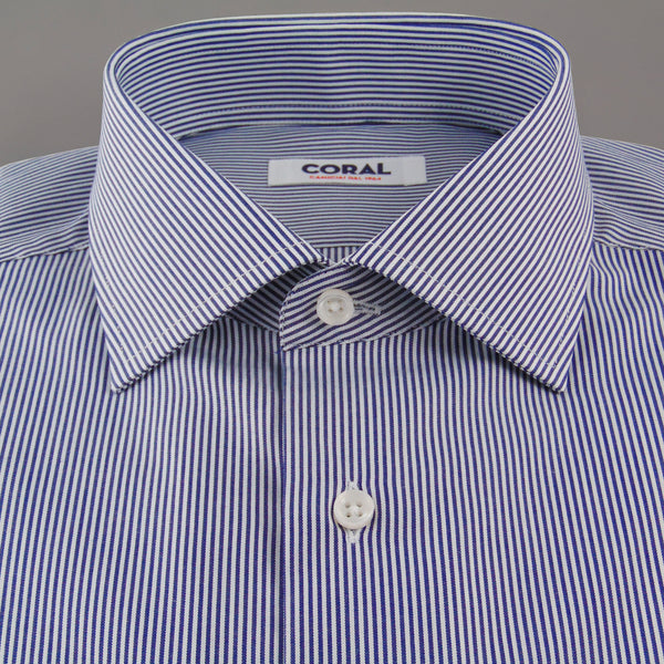 Popeline Rigato medio Blu/Bianco 100% Cotone