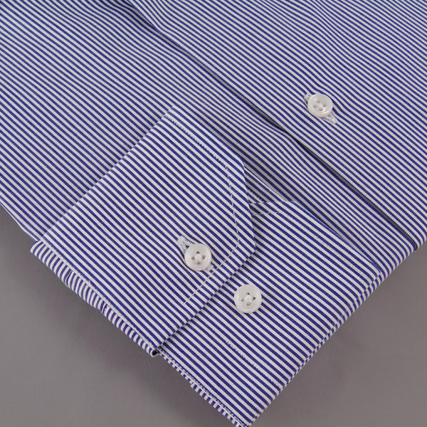 Popeline Rigato medio Blu/Bianco 100% Cotone
