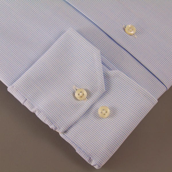 Popeline micro quadro Celeste/Bianco 100% Cotone