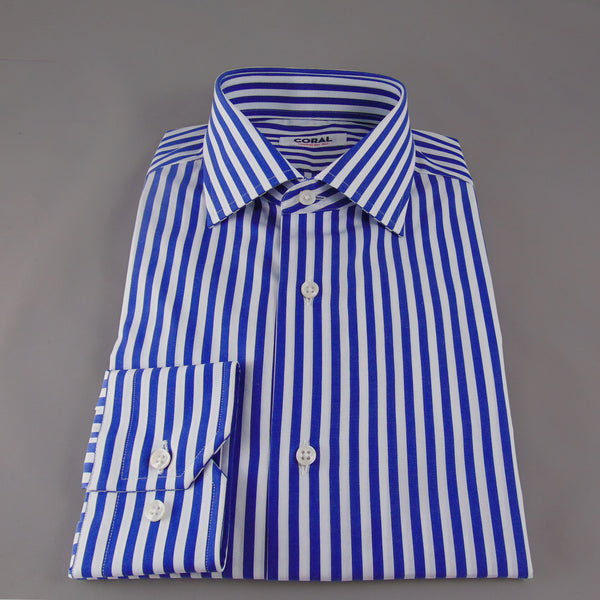 Popeline Riga larga Azzurro/Bianco 100% Cotone