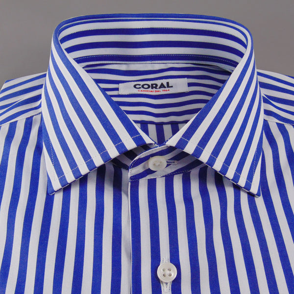 Popeline Riga larga Azzurro/Bianco 100% Cotone
