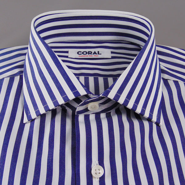 Popeline Riga larga Blu/Bianco 100% Cotone
