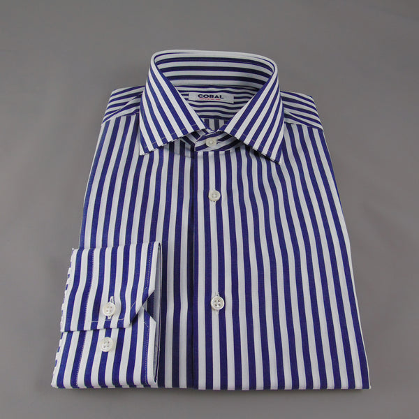 Popeline Riga larga Blu/Bianco 100% Cotone
