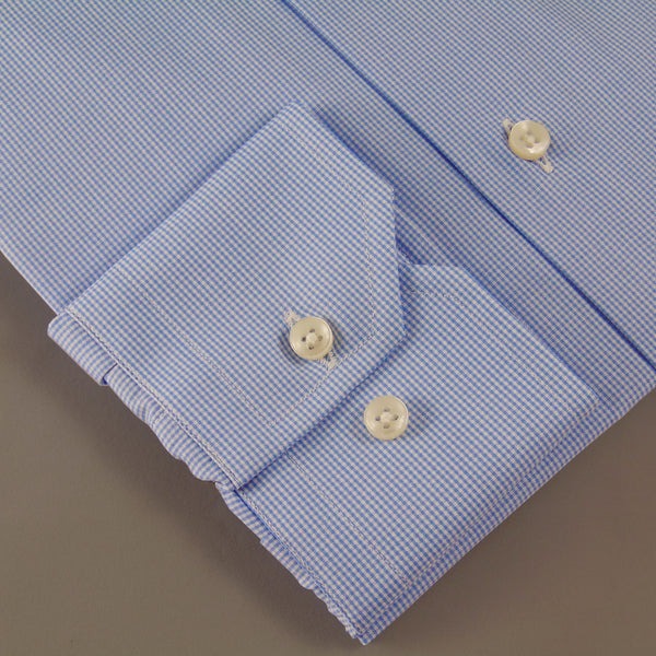 Popeline micro quadro Celeste/Bianco 100% Cotone
