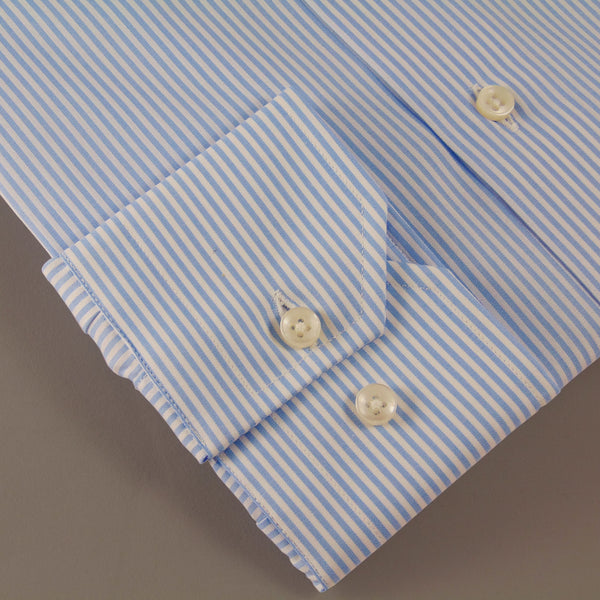 Popeline Rigato Celeste/Bianco 100% Cotone