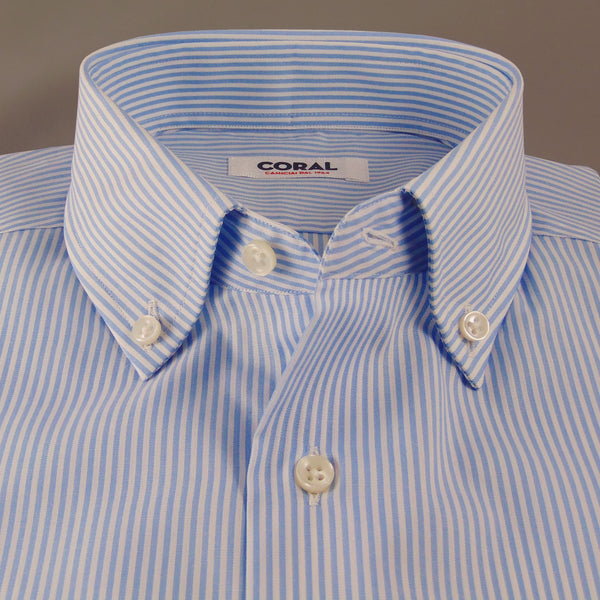 Popeline Rigato Celeste/Bianco 100% Cotone