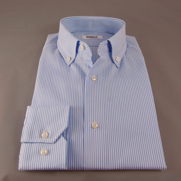 Popeline Rigato Celeste/Bianco 100% Cotone