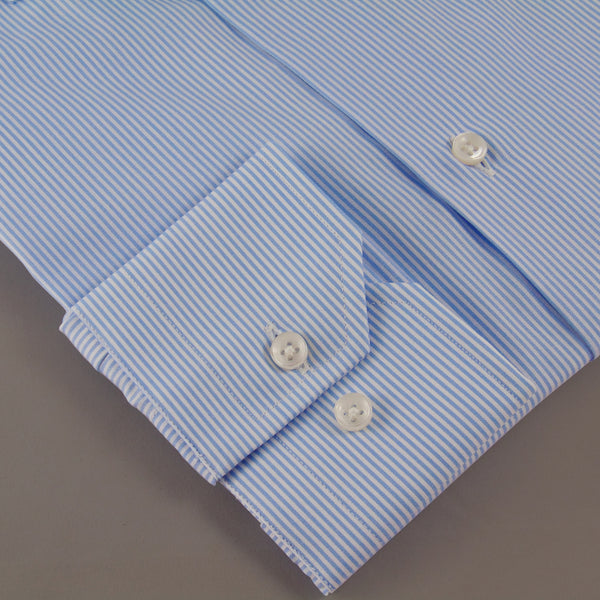 Popeline Rigato medio Celeste/Bianco 100% Cotone