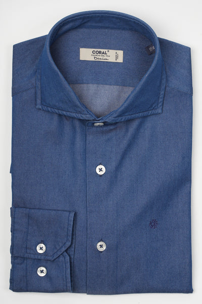 Denim 100% puro cotone tinta unita blu